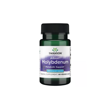 Swanson Albion Molybdenum 400 mcg provides metabolic support in each capsule and comes in a bottle of 60 veggie capsules.